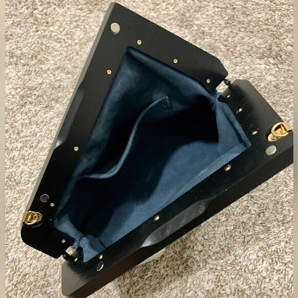 Handmade Genuine Premium Leather Tie-dye Printed Wooden Frame Bag with 2 Chains - Picture 16 of 16